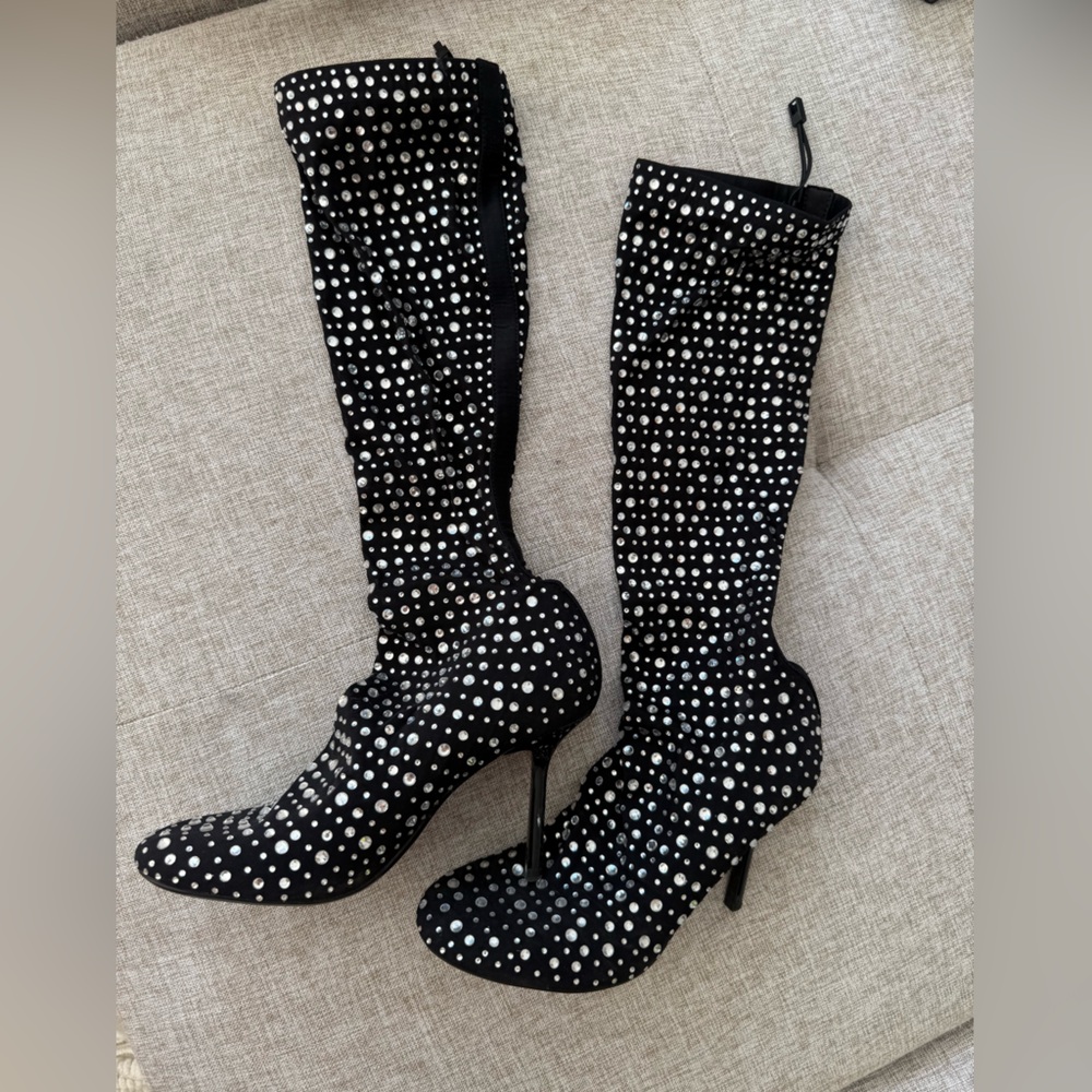 Wore them to the cardi B concert 🔥Zara Black Rhinestone Knee-High Stiletto Boots